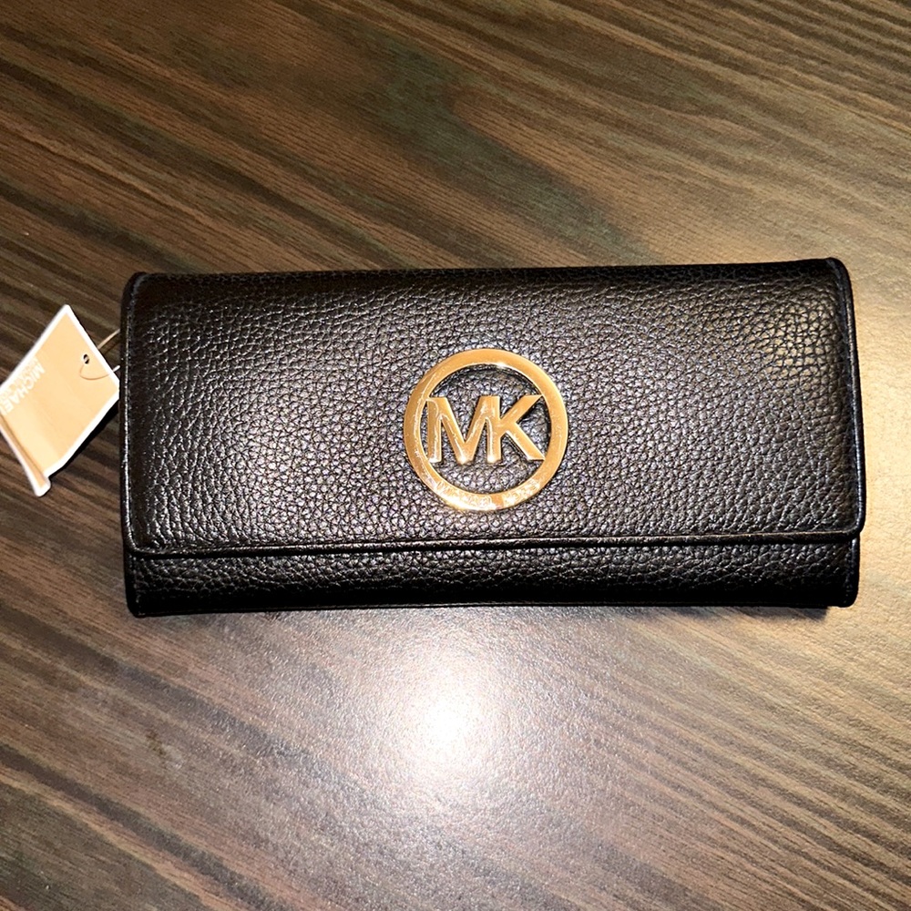 Michael Kors Black Fulton Flap Continental Leather Wallet Clutch🖤